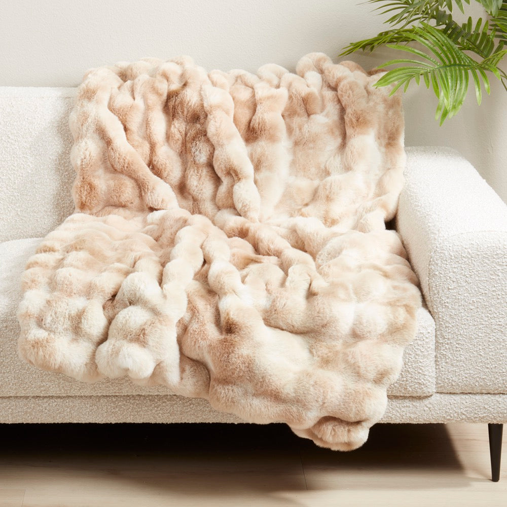 Lolesa Faux Fur Throw in Natural 50" x 60"