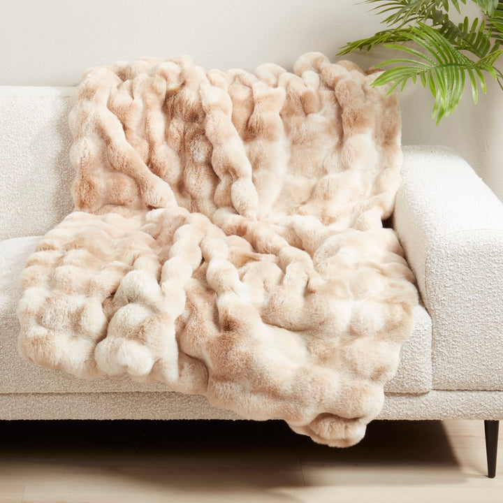 Lolesa Faux Fur Throw in Natural 50" x 60"