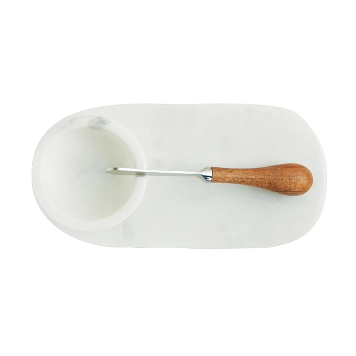 Adira Marble Cheese Serving Board with Marble Bowl & Canapé Knife Set