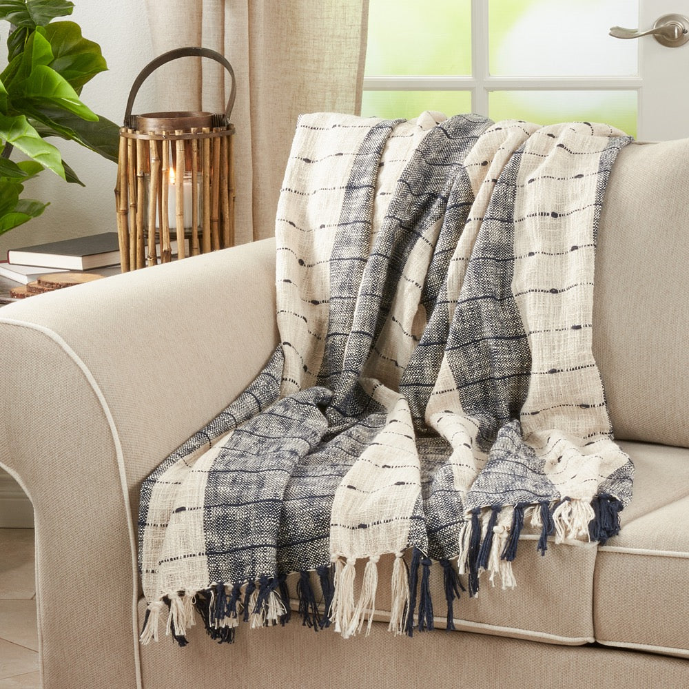 Benton Black and Cream Striped Throw 50" x 60"