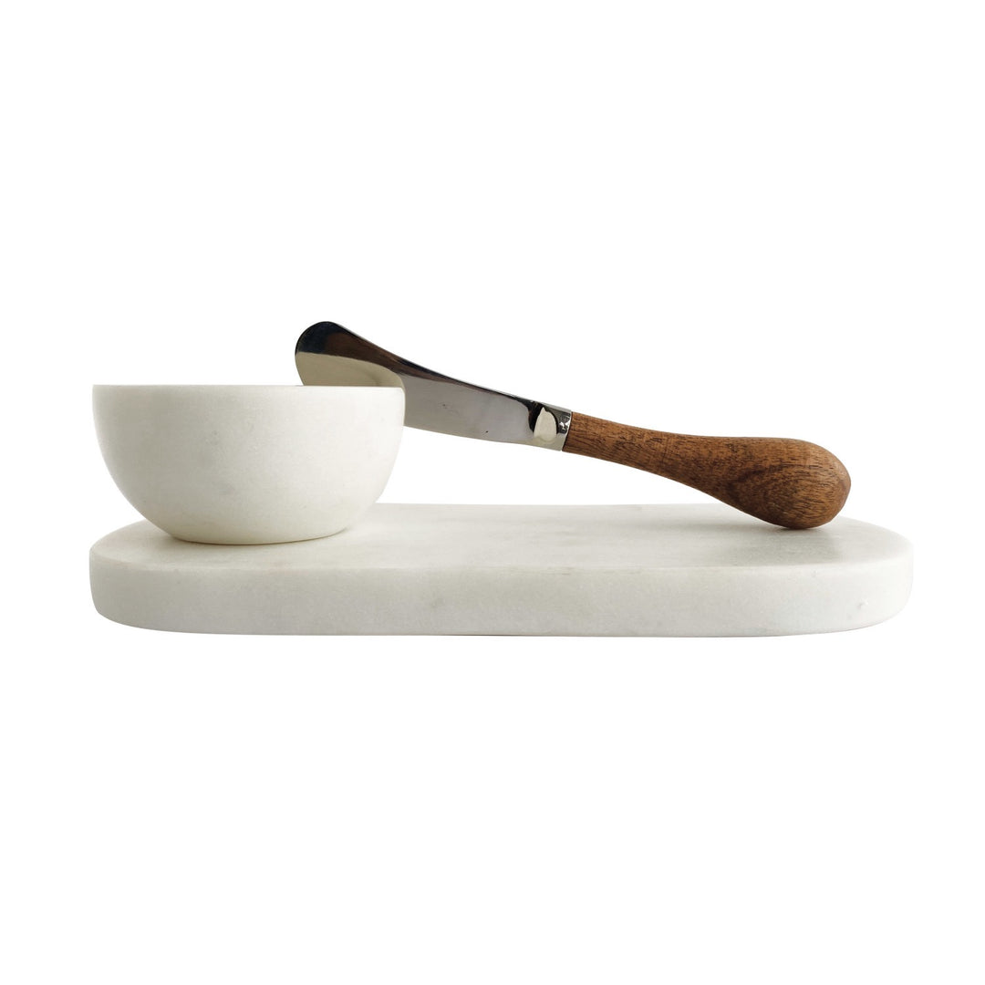 Adira Marble Cheese Serving Board with Marble Bowl & Canapé Knife Set