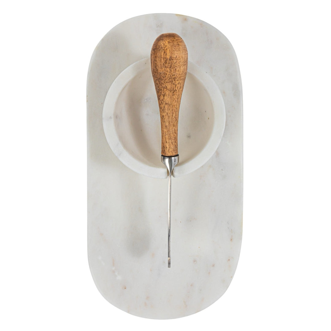 Adira Marble Cheese Serving Board with Marble Bowl & Canapé Knife Set