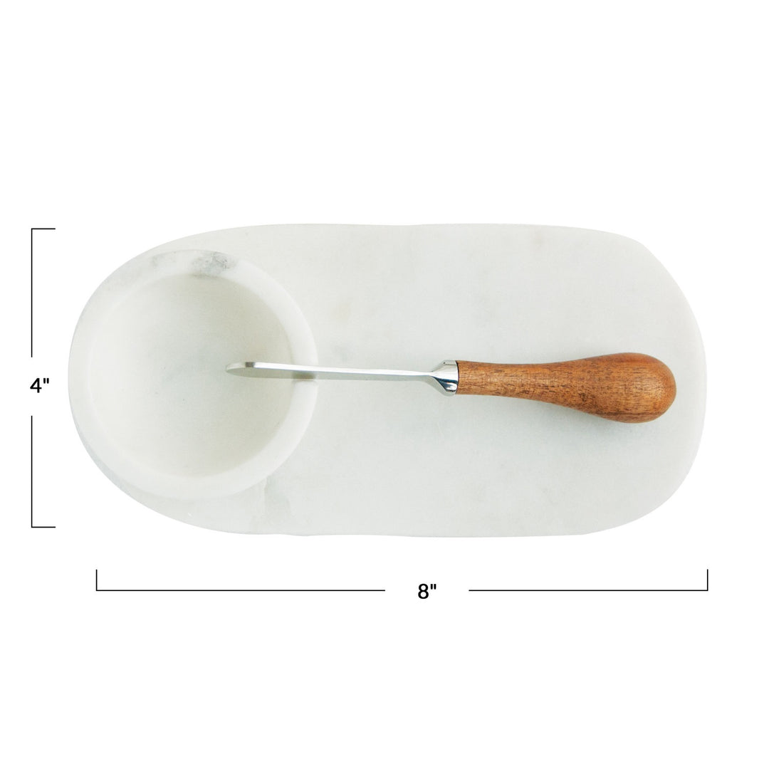 Adira Marble Cheese Serving Board with Marble Bowl & Canapé Knife Set