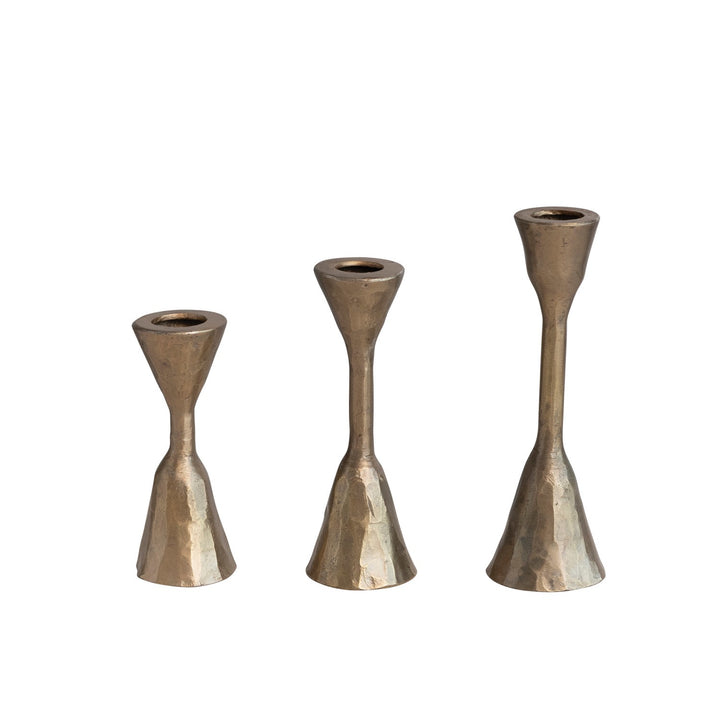 Anala Brass Finish Forged Iron Taper Holders, Set of 3