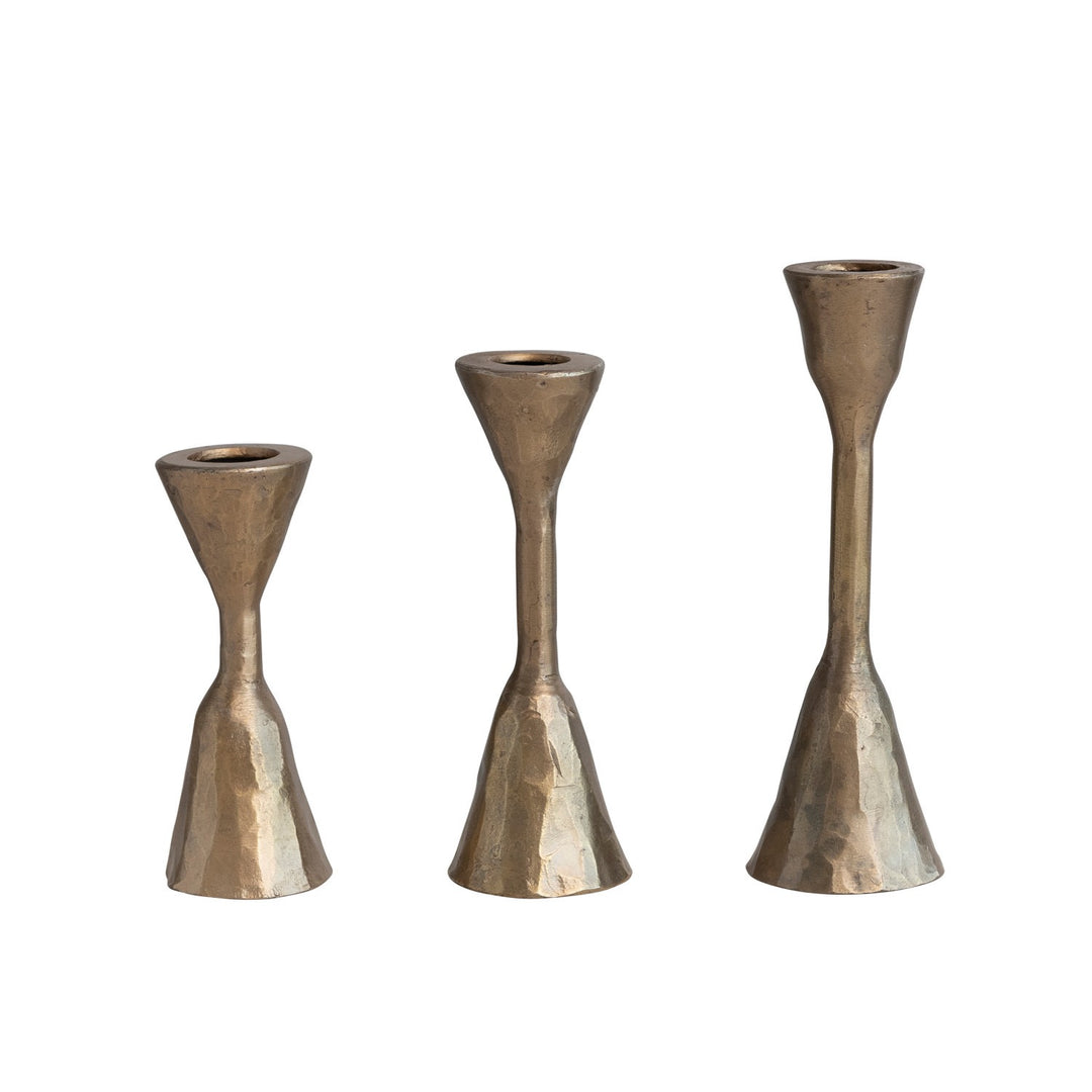 Anala Brass Finish Forged Iron Taper Holders, Set of 3