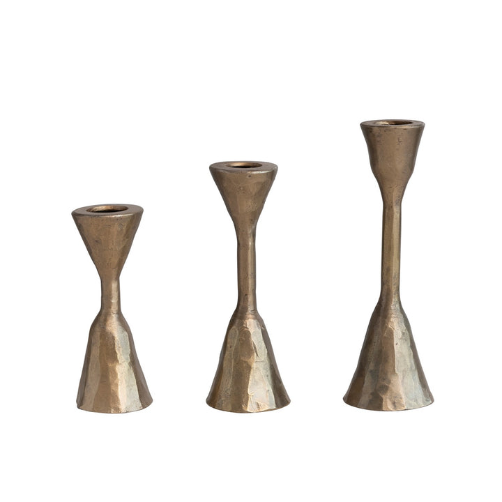 Anala Brass Finish Forged Iron Taper Holders, Set of 3