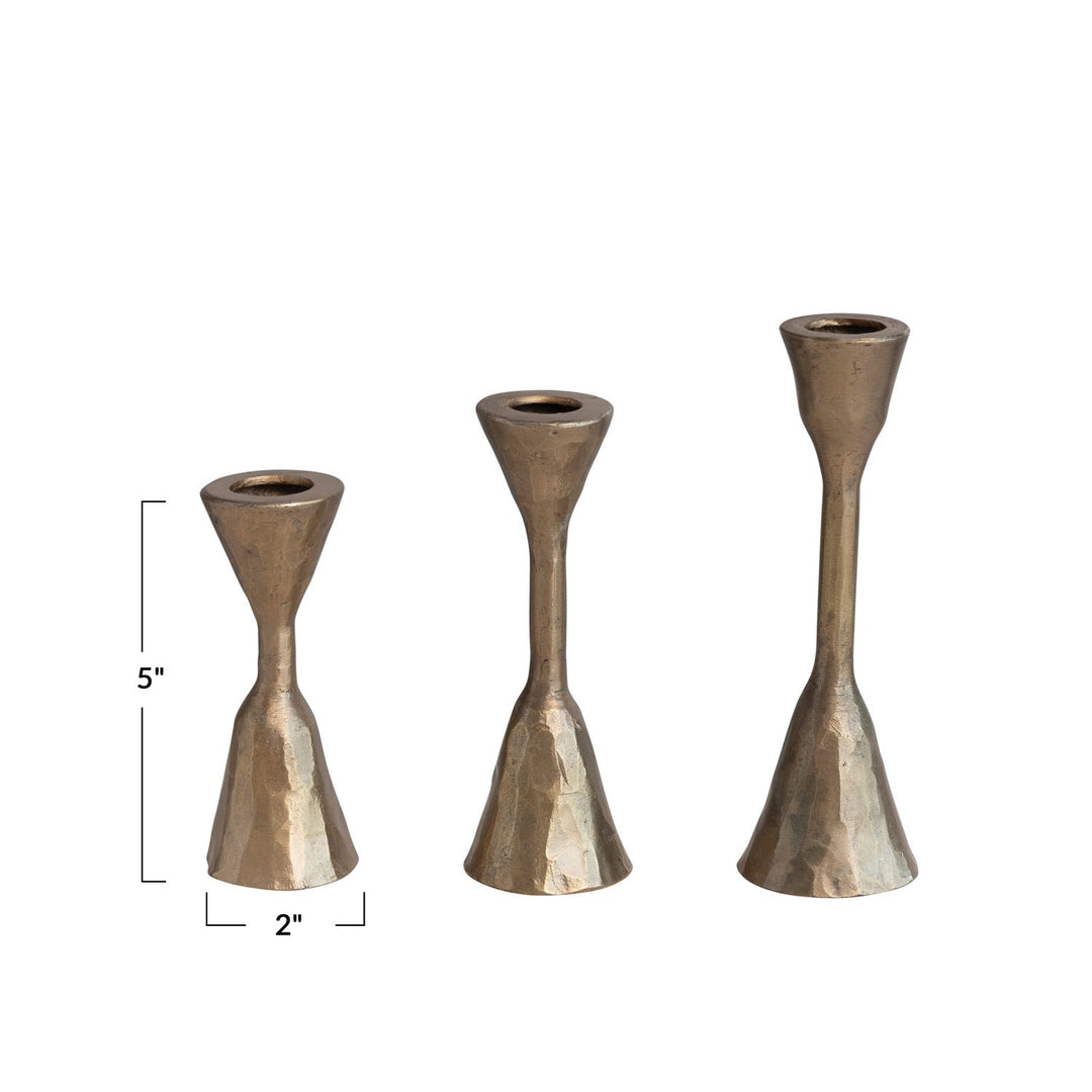 Anala Brass Finish Forged Iron Taper Holders, Set of 3
