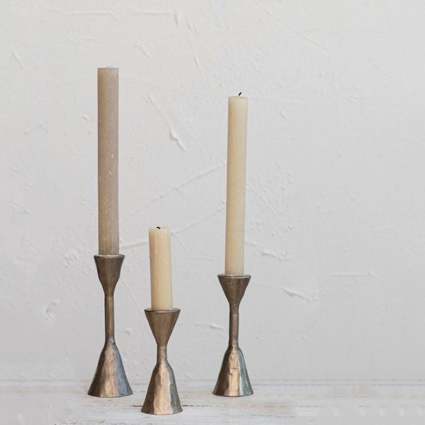 Anala Brass Finish Forged Iron Taper Holders, Set of 3