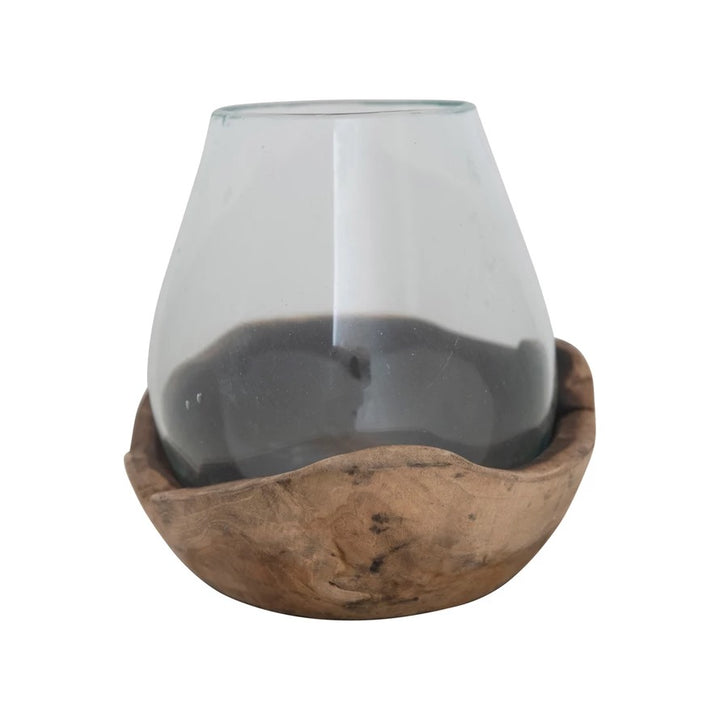 Mercer Hurricane Glass Vase with Natural Wood Base