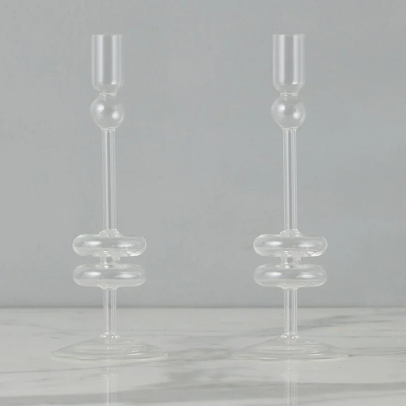 Sven Glass Candle Holders, Denim, Clear and Sapphire (Set of 2)