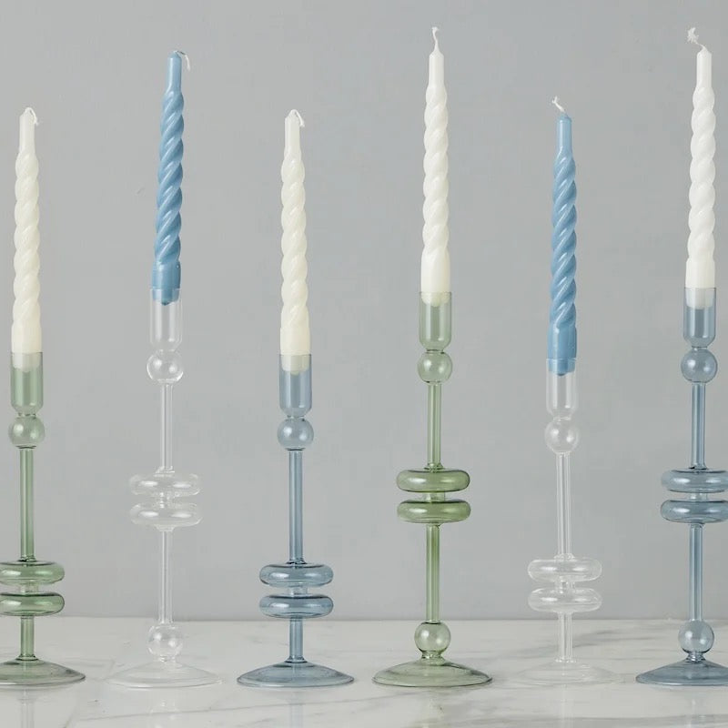 Sven Glass Candle Holders, Denim, Clear and Sapphire (Set of 2)
