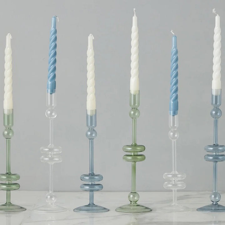 Sven Glass Candle Holders, Denim, Clear and Sapphire (Set of 2)