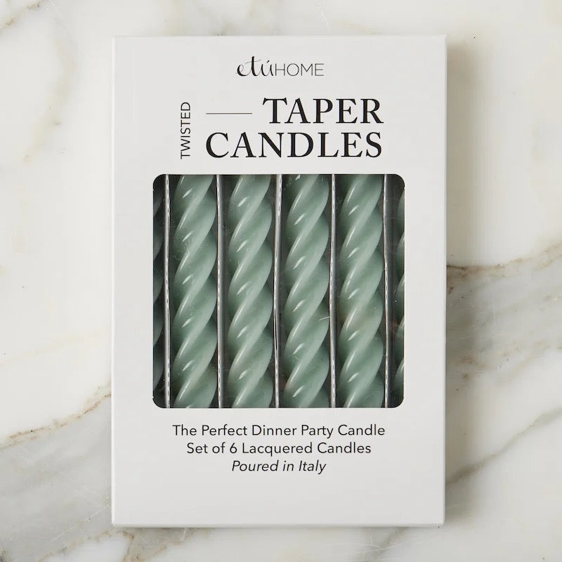 Sage Twisted Taper Candles, Set of 6