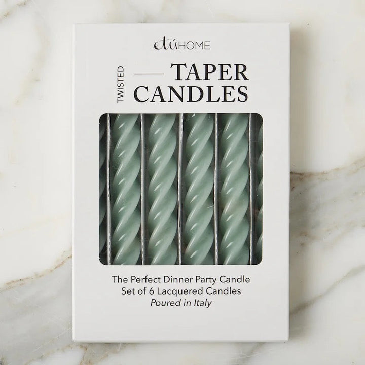 Sage Twisted Taper Candles, Set of 6