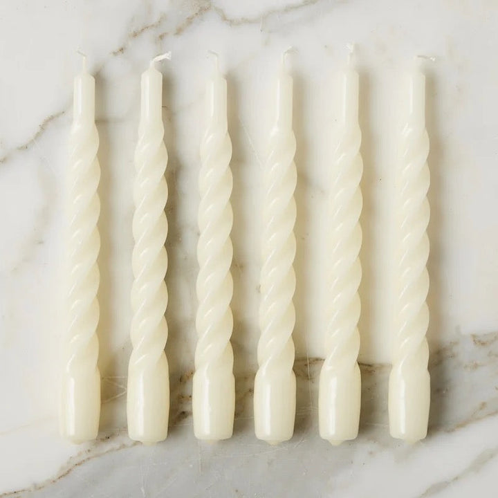 Cream Twisted Taper Candles, Set of 6