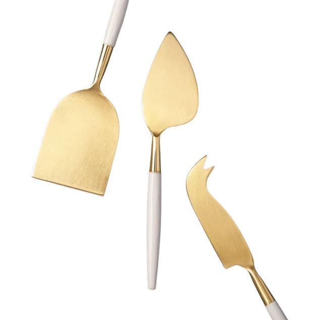 Alamadra White & Gold Cheese Knife Set