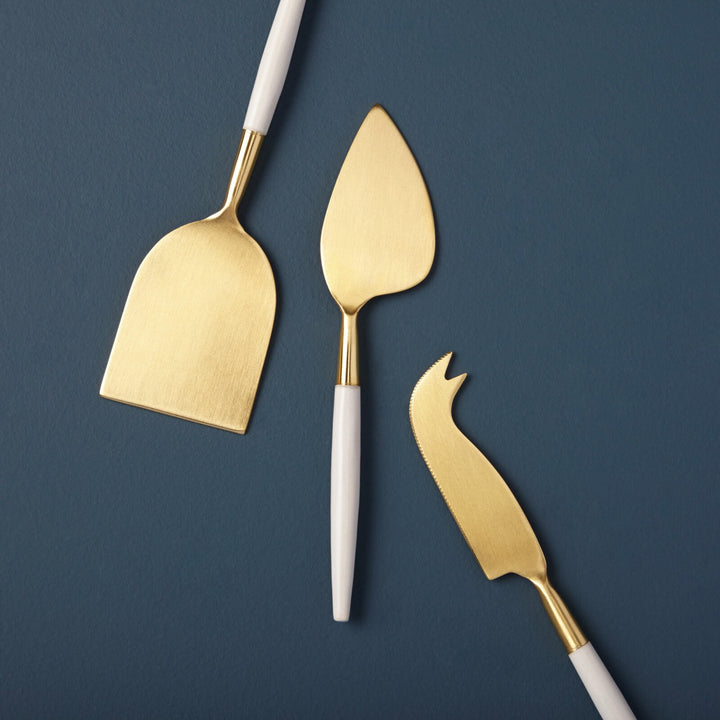 Alamadra White & Gold Cheese Knife Set