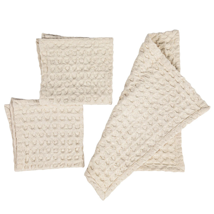 Tamara Stonewashed Cotton Waffle Weave Dish Cloths, Set of 3, Cream