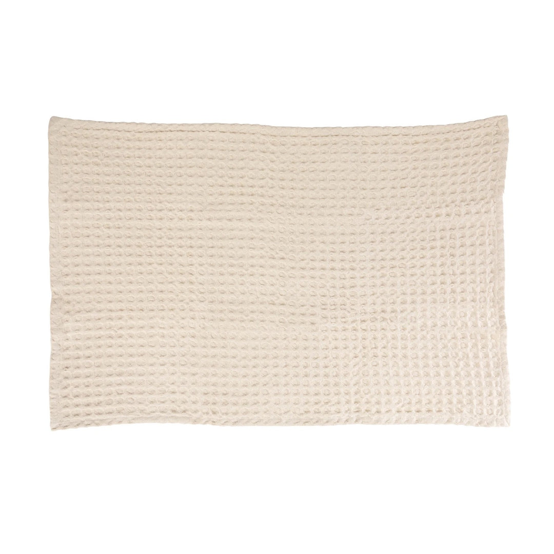 Tamara Stonewashed Cotton Waffle Weave Tea Towel, Cream