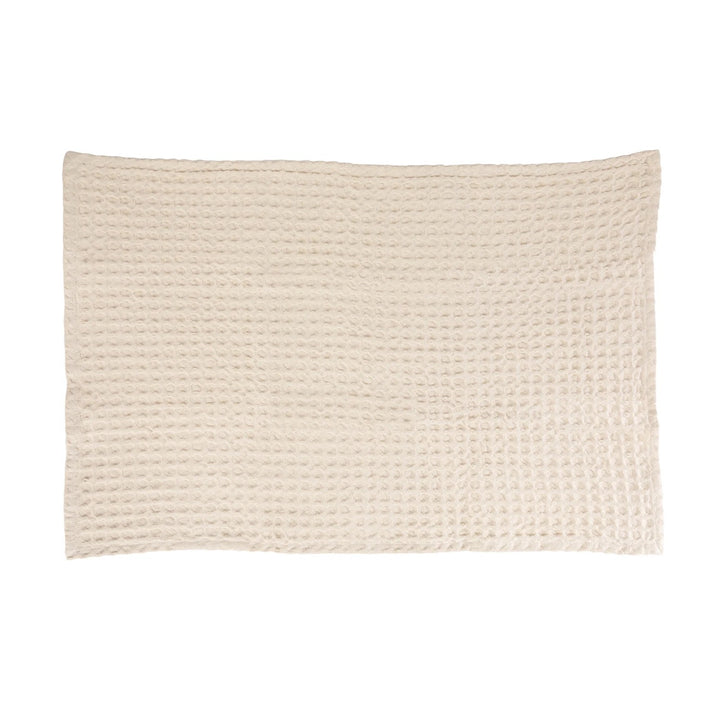 Tamara Stonewashed Cotton Waffle Weave Tea Towel, Cream
