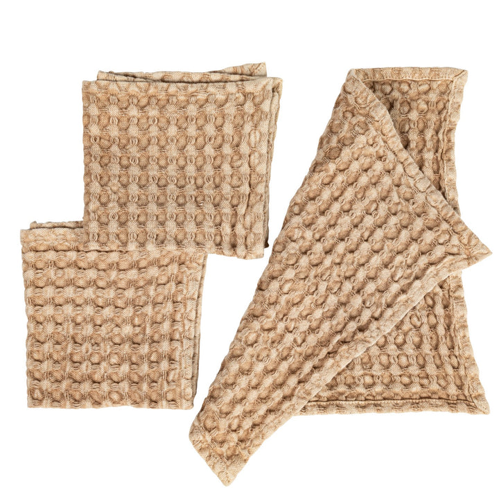 Tamara Stonewashed Cotton Waffle Weave Dish Cloths, Set of 3, Tan