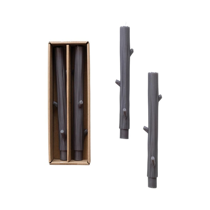 La LuzTreeBranch Shaped Taper Candles, Charcoal Gray, Set of 2