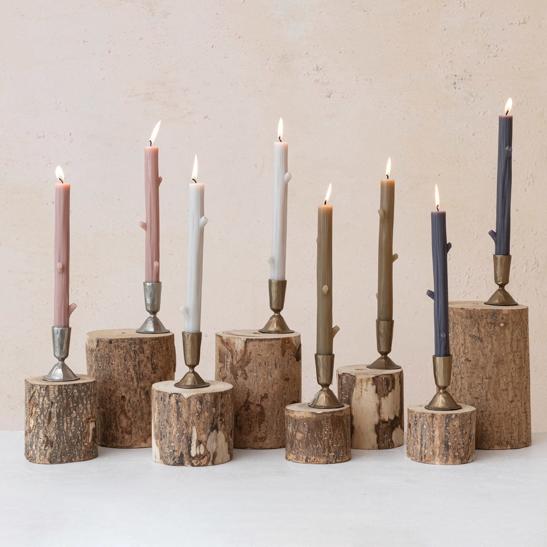 La LuzTreeBranch Shaped Taper Candles, Charcoal Gray, Set of 2