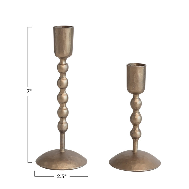 Crev Hand-Forged Iron Taper Holders, Antique Brass Finish, Set of 2