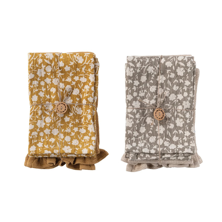 Evie Cotton Slub Printed & Cotton Waffle Towels, Set of 2, 2 Styles