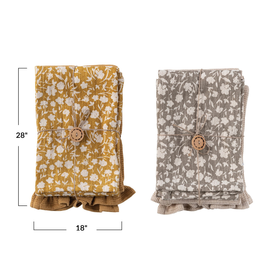 Evie Cotton Slub Printed & Cotton Waffle Towels, Set of 2, 2 Styles