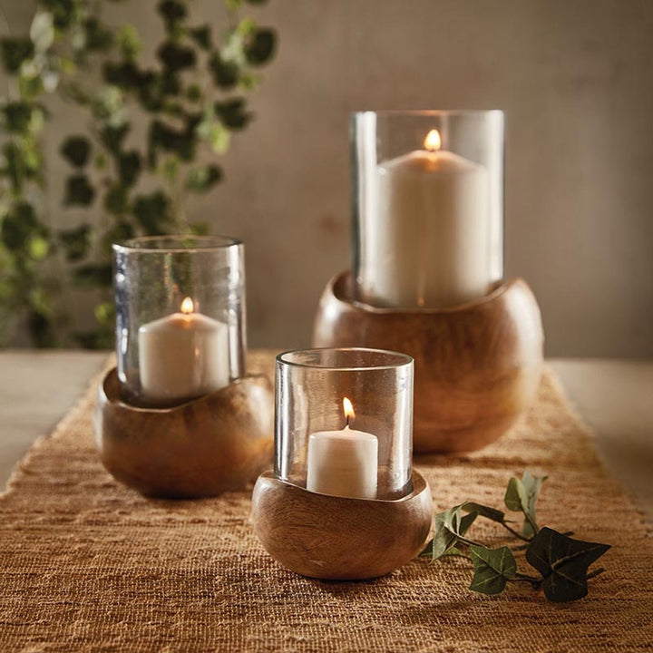 Mya Wooden Glass Hurricane, 3 Sizes