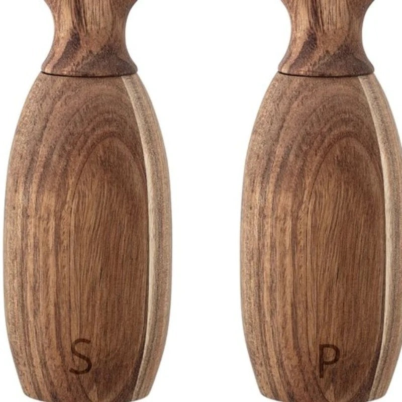 Nora Acacia Wood Salt & Pepper Mills, Natural, Set of 2