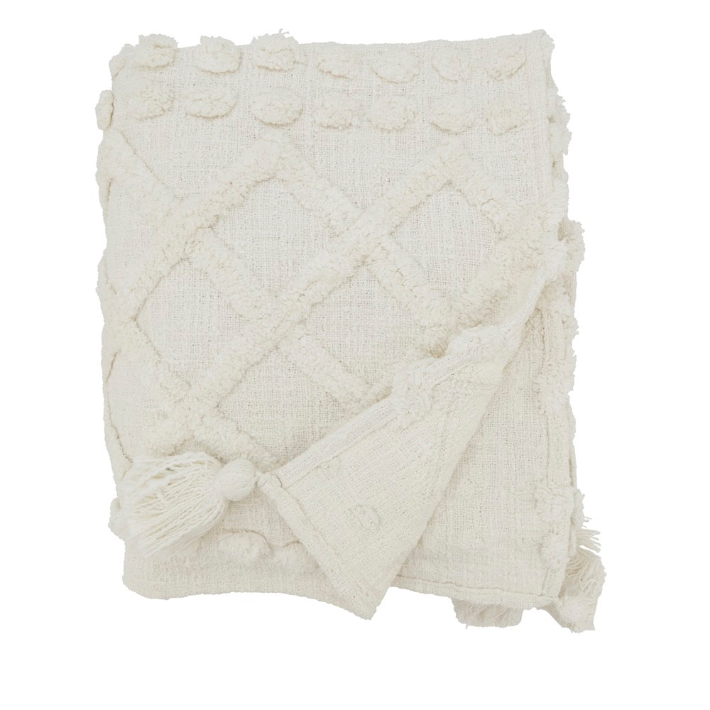 Elle Tufted Throw in Ivory 50" x 60"