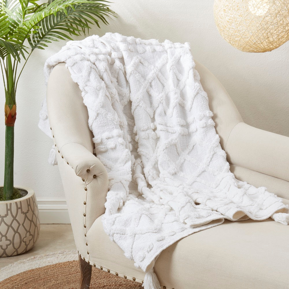 Elle Tufted Throw in Ivory 50" x 60"