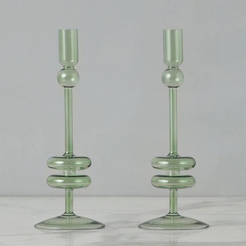 Sven Glass Candle Holders, Denim, Clear and Sapphire (Set of 2)