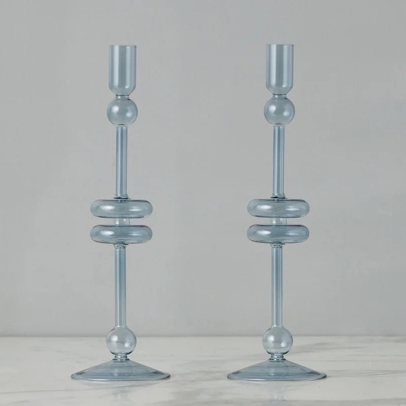 Sven Glass Candle Holders, Denim, Clear and Sapphire (Set of 2)