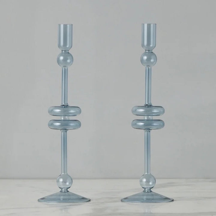 Sven Glass Candle Holders, Denim, Clear and Sapphire (Set of 2)
