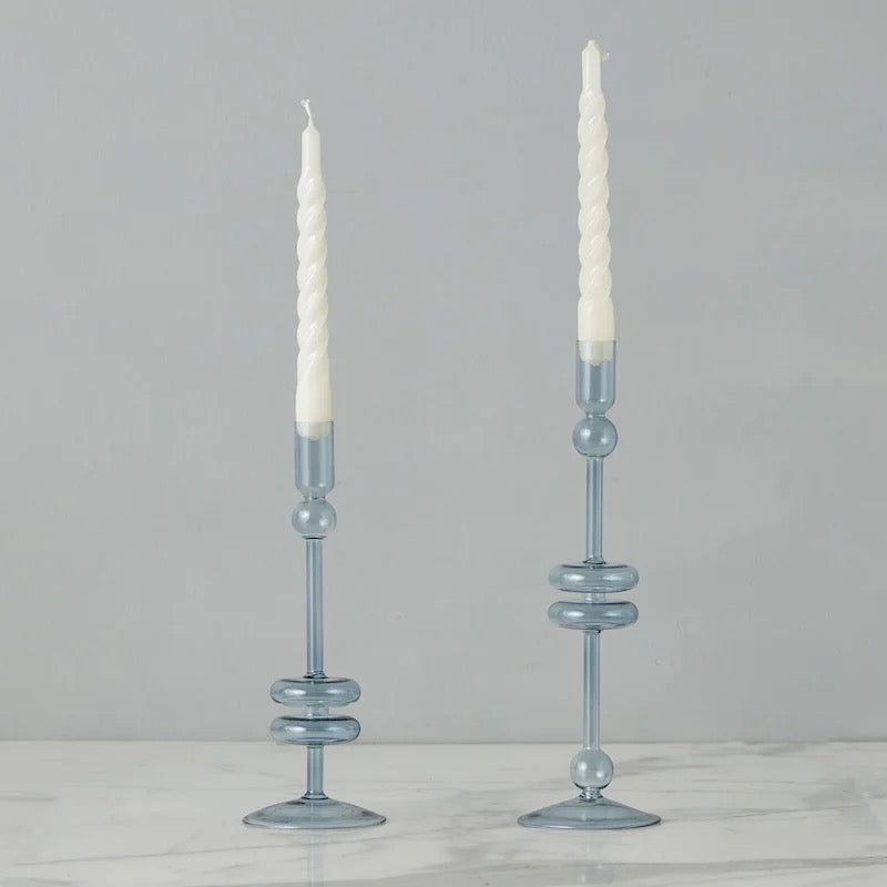 Sven Glass Candle Holders, Denim, Clear and Sapphire (Set of 2)