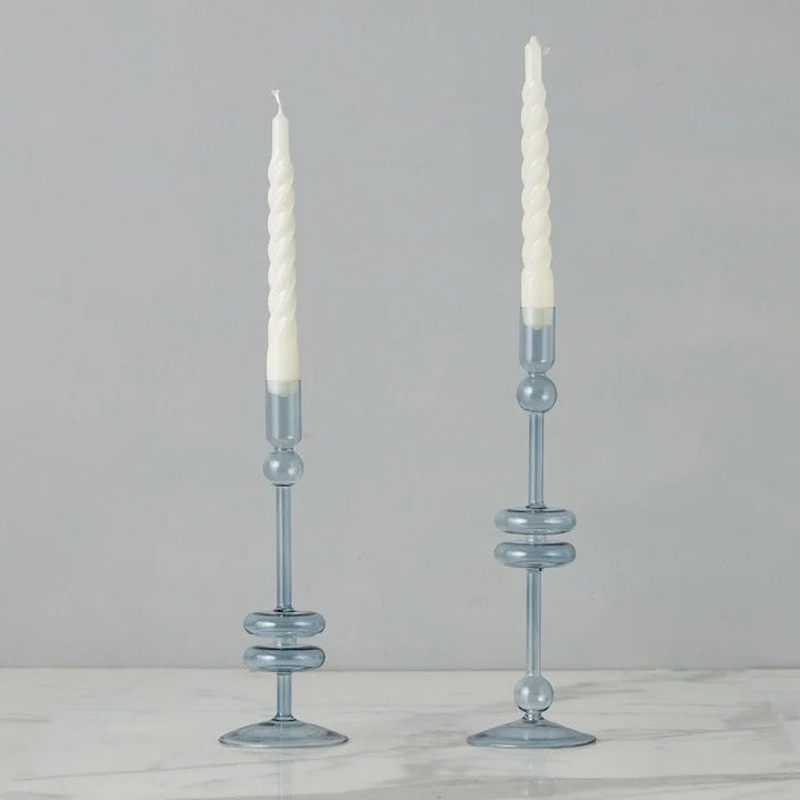 Sven Glass Candle Holders, Denim, Clear and Sapphire (Set of 2)