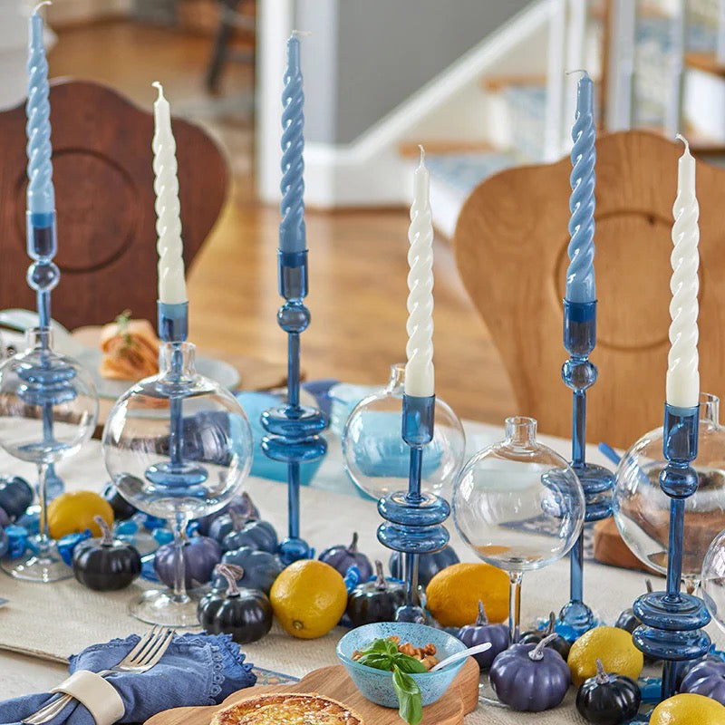Sven Glass Candle Holders, Denim, Clear and Sapphire (Set of 2)
