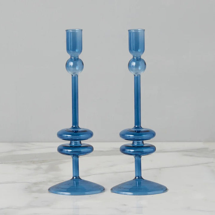Sven Glass Candle Holders, Denim, Clear and Sapphire (Set of 2)