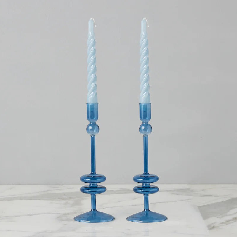 Sven Glass Candle Holders, Denim, Clear and Sapphire (Set of 2)
