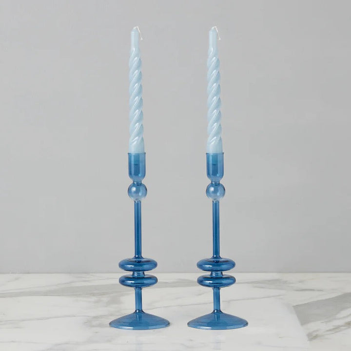 Sven Glass Candle Holders, Denim, Clear and Sapphire (Set of 2)