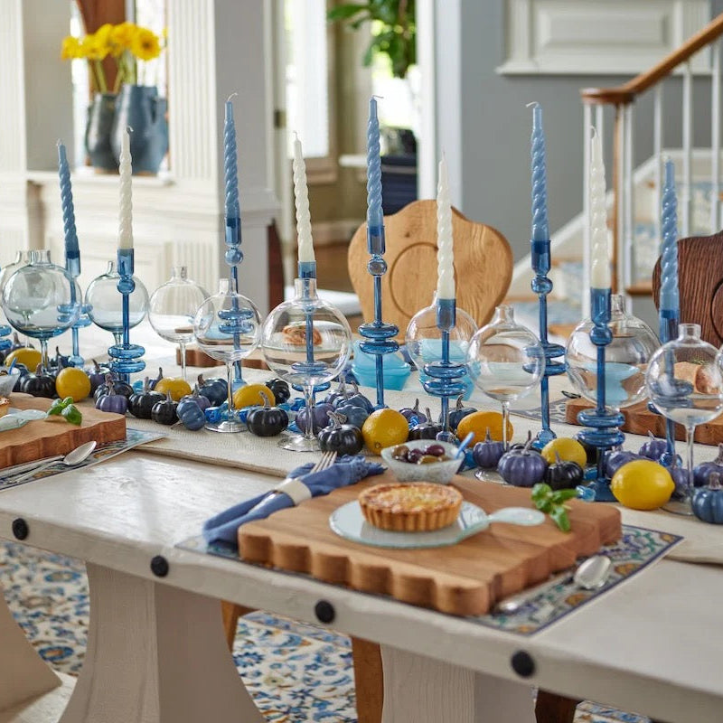 Sven Glass Candle Holders, Denim, Clear and Sapphire (Set of 2)