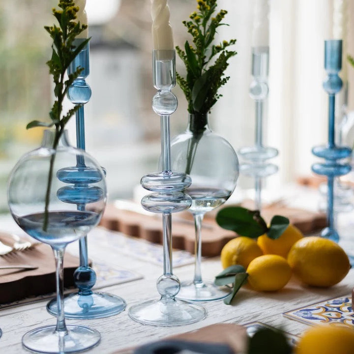 Sven Glass Candle Holders, Denim, Clear and Sapphire (Set of 2)