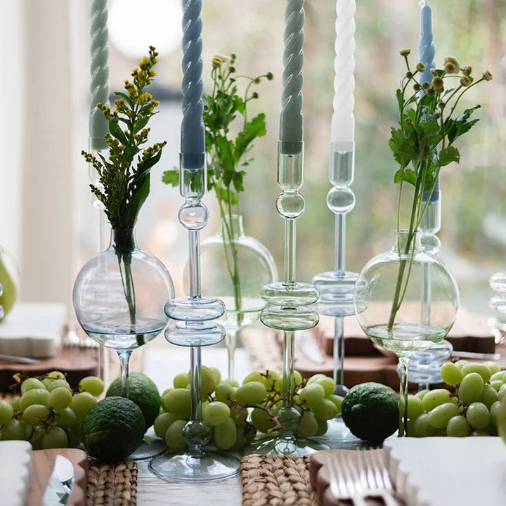 Sven Glass Candle Holders, Denim, Clear and Sapphire (Set of 2)