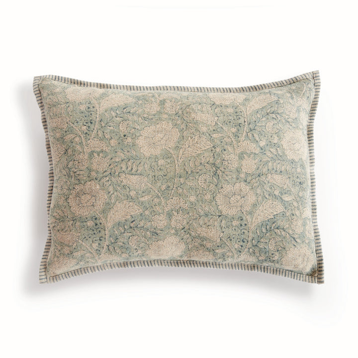 Pascaline European Linen Lumbar Pillow 14" x 20", Blue