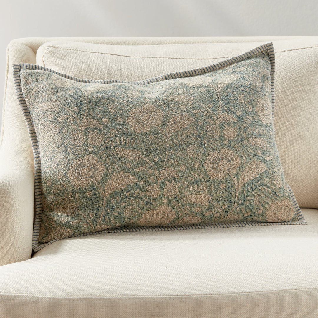 Pascaline European Linen Lumbar Pillow 14" x 20", Blue