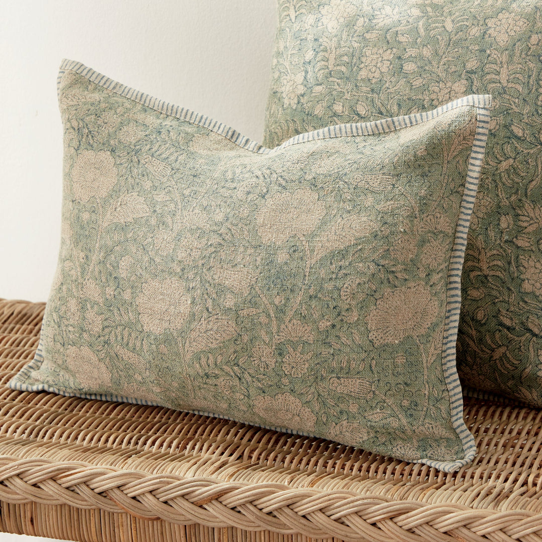 Pascaline European Linen Lumbar Pillow 14" x 20", Blue
