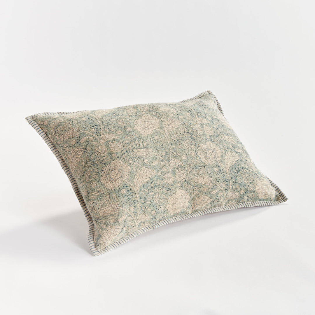 Pascaline European Linen Lumbar Pillow 14" x 20", Blue